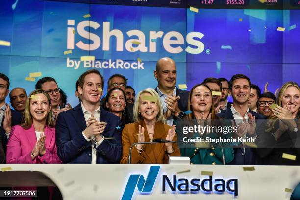 Samara Cohen, Chief Investment Officer of ETF and Index Investments at Blackrock, rings the opening bell as Bitcoin Spot ETF's are launched on the...