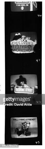 Photographer's original contact sheet of on-set monitors showing the shooting and broadcast of Sesame Street's very first season. Taken for America...
