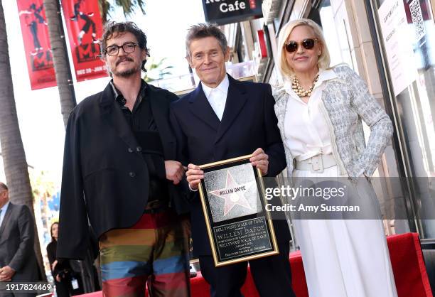 Pedro Pascal, Willem Dafoe and Patricia Arquette attend the Hollywood Walk of Fame Star Ceremony for Willem Dafoe on January 08, 2024 in Hollywood,...