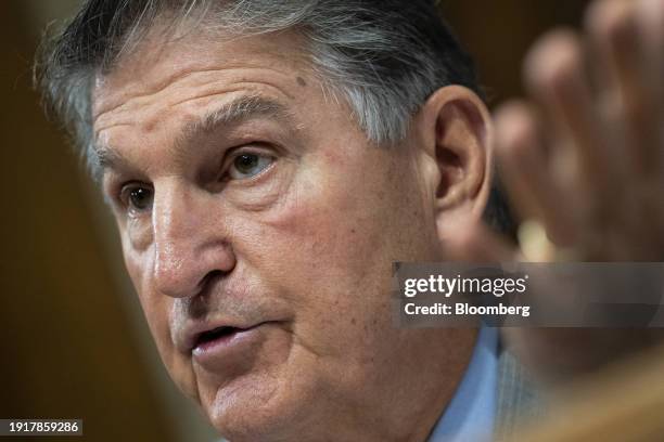 Senator Joe Manchin, a Democrat from West Virginia and chairman of the Senate Energy and Natural Resources Committee, speaks during a hearing to...