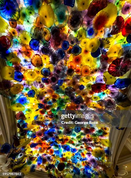 Dale Chihuly glass sculpture Jellyfish is viewed on the lobby ceiling of the Bellagio Hotel & Casino on December 22, 2023 in Las Vegas, Nevada. Las...