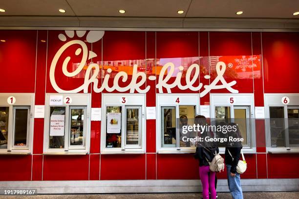 Chick-fil-A fast food outlet, located on the Las Vegas Strip in front of Planet Hollywood is viewed on December 22, 2023 in Las Vegas, Nevada. Las...