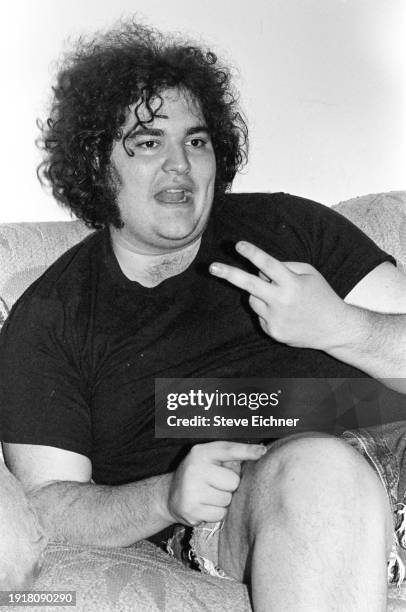 View of American Rock musician John Popper, of the band Blues Traveler, in his Brooklyn home, New York, New York, March 1, 1990.