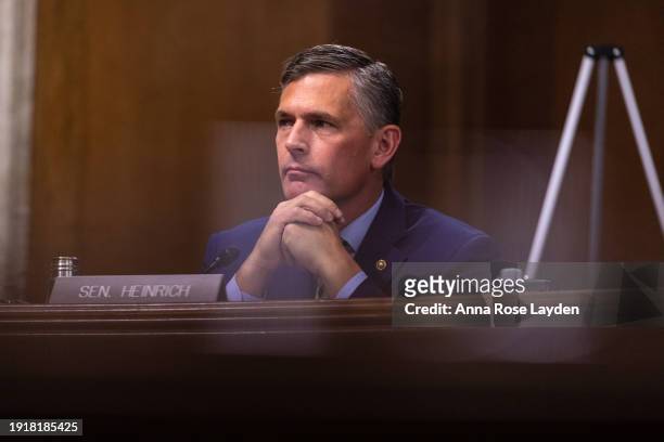 Sen. Martin Heinrich listens during a Senate Energy and Natural Resources Committee hearing on Federal Electric Vehicle Incentives on January 11,...