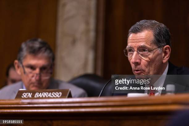 Ranking Member John Barrasso speaks during a Senate Energy and Natural Resources Committee hearing on Federal Electric Vehicle Incentives on January...