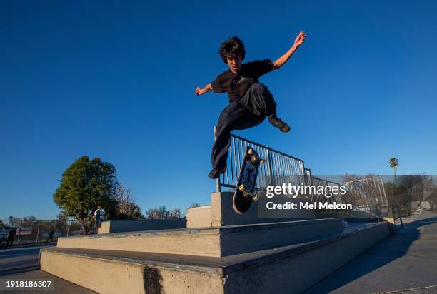 Luna Luna of Reseda, practices a hard flip, while skateboarding at Pedlow Skate Park in Encino. Hermano Dr. In Tarzana is the only cul-de-sac in L.A....
