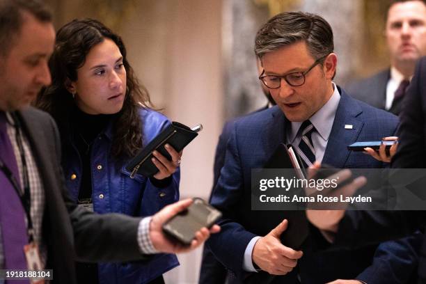 House Speaker Mike Johnson walks back to his office following a vote in the U.S. Capitol on January 11, 2024 in Washington, DC. Earlier in the day,...