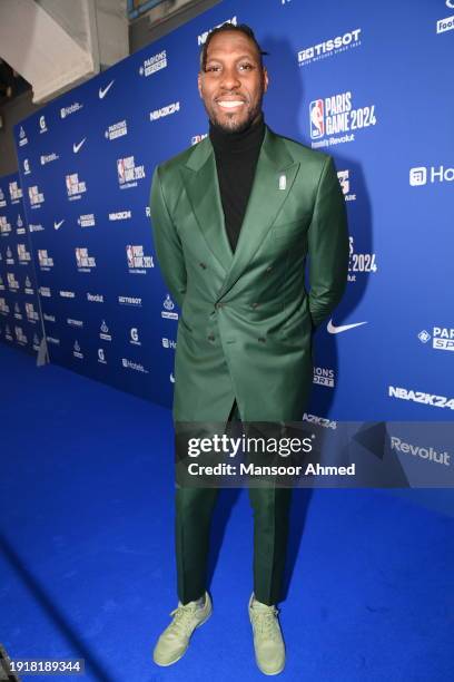 Ian Mahinmi arrives at the red carpet prior to the game between the Brooklyn Nets and Cleveland Cavaliers as part of NBA Paris Games 2024 on January...