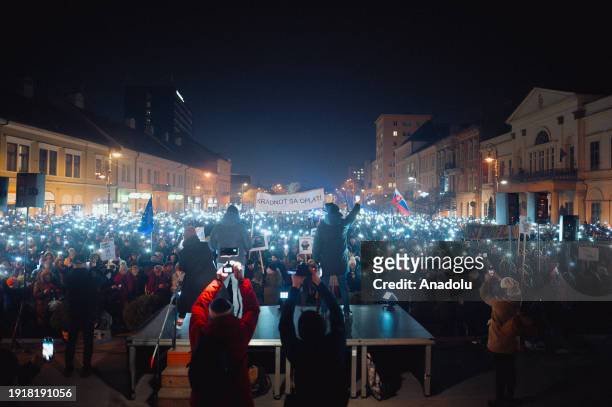 Over 4000 demonstrators gather to protest on the Main street of Kosice as thousands of people continue protests against Robert Fico, the SMER...