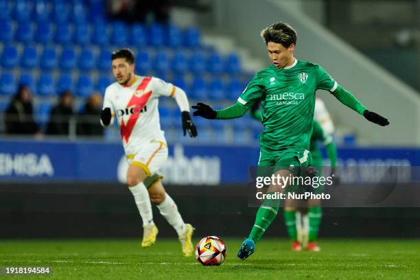 Kento Hashimoto Defensive Midfield of SD Huesca and Japan during the Copa Del Rey match between SD Huesca and Rayo Vallecano at Estadio El Alcoraz on...