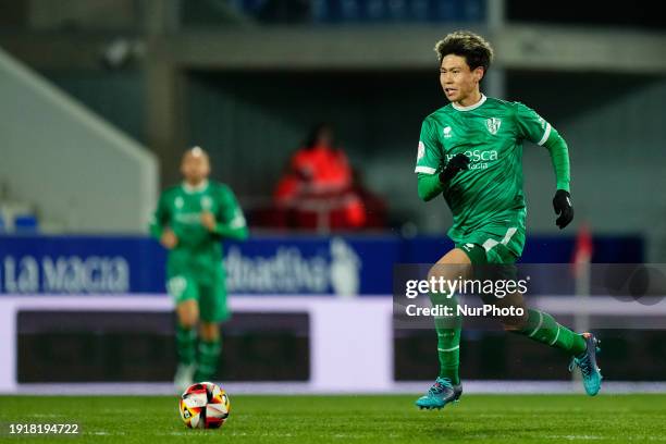 Kento Hashimoto Defensive Midfield of SD Huesca and Japan during the Copa Del Rey match between SD Huesca and Rayo Vallecano at Estadio El Alcoraz on...