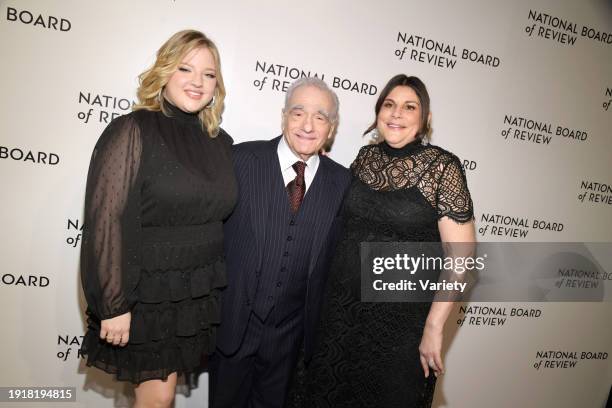 Francesca Scorsese, Martin Scorsese and Cathy Scorsese at The National Board of Review Awards Gala held at Cipriani 42nd St on January 11, 2024 in...