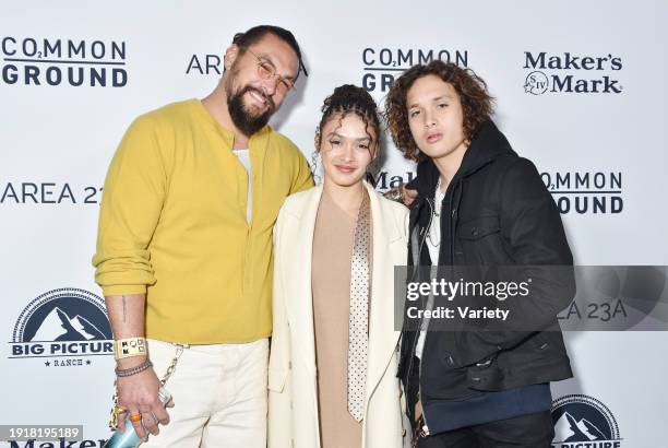 Jason Momoa, Lola Iolani Momoa and Nakoa-Wolf Manakauapo Namakaeha Momoa at the "Common Ground" Los Angeles Special Screening held at the Samuel...