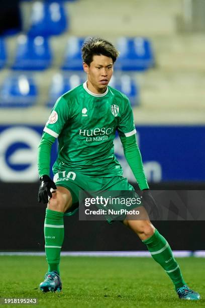 Kento Hashimoto Defensive Midfield of SD Huesca and Japan during the Copa Del Rey match between SD Huesca and Rayo Vallecano at Estadio El Alcoraz on...