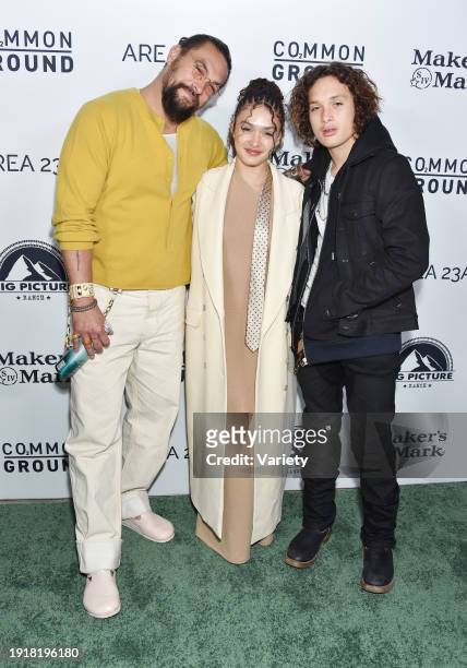 Jason Momoa, Lola Iolani Momoa and Nakoa-Wolf Momoa at the "Common Ground" Los Angeles Special Screening held at the Samuel Goldwyn Theater on...