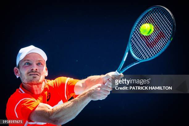 Belgian David Goffin pictured in action during a men's qualifying singles third and last round game between Belgian Goffin and Canadian Diallo, at...