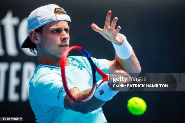 Belgian Zizou Bergs pictured in action during a men's qualifying singles third and final round game between Belgian Bergs and Australian Sweeny, at...