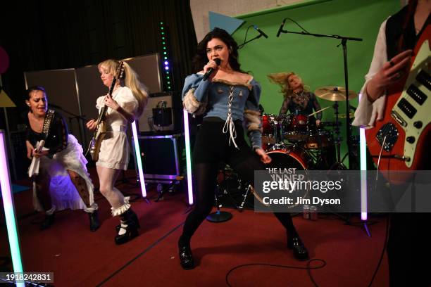 Aurora Nishevci, Emily Roberts and Abigail Morris of The Last Dinner Party perform at BBC Radio 1's Sound of 2024 LIVE at BBC Maida Vale Studios on...