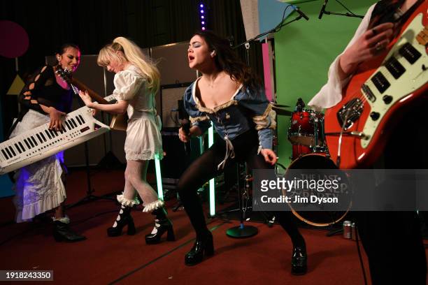 Aurora Nishevci, Emily Roberts and Abigail Morris of The Last Dinner Party perform at BBC Radio 1's Sound of 2024 LIVE at BBC Maida Vale Studios on...