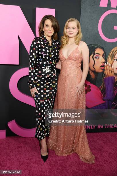 Tina Fey and Angourie Rice attend the "Mean Girls" premiere at AMC Lincoln Square Theater on January 08, 2024 in New York City.