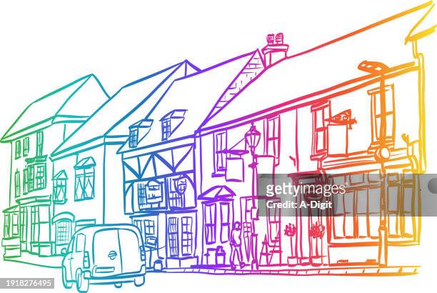 south england street rainbow - chimney stock illustrations