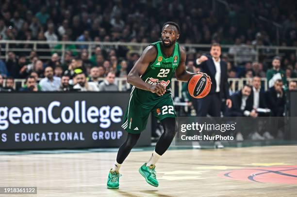 Jerian Grant of Panathinaikos AKTOR Athens is playing in the Euroleague, Round 21, match against AS Monaco at the OAKA Altion Arena in Athens,...