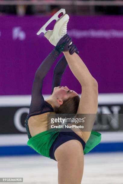 Nina Pinzarrone is performing in the women's short program at the European Figure Skating Championships in Kaunas, Lithuania, on January 11, 2024.