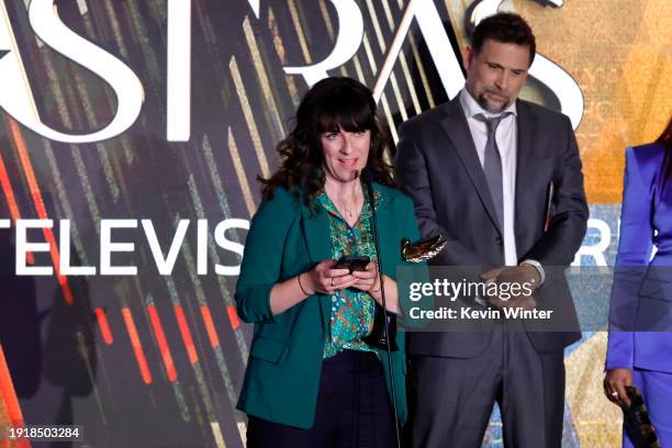 Susanna Fogel accepts the Best Directing in a Broadcast Network or Cable Limited or Anthology Series award for "A Small Light" from Jeremy Sisto...