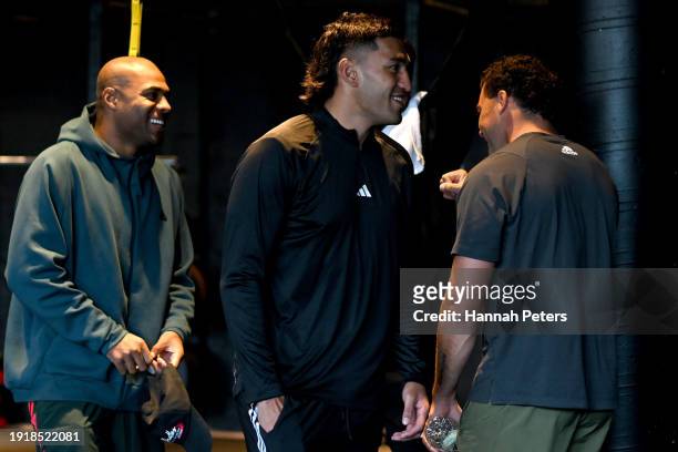 Rieko Ioane of the All Blacks arrives for a New Zealand All Blacks Gym Session on January 09, 2024 in Auckland, New Zealand.