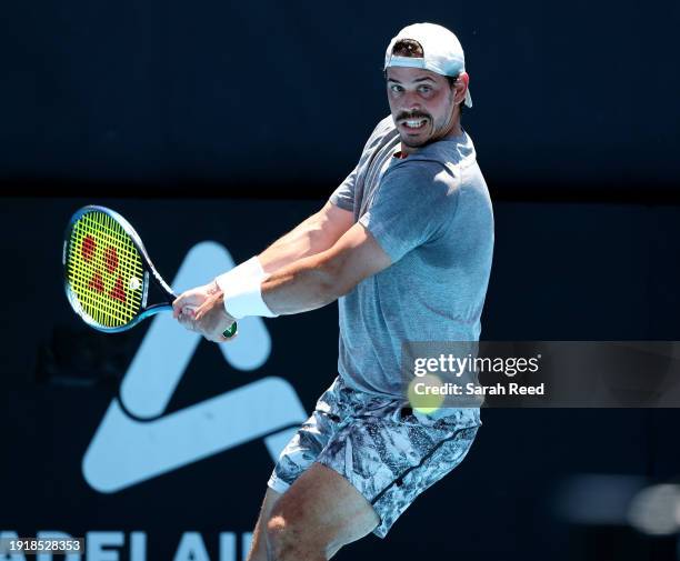 Alex Bolt of Australia plays a background during their match against Thiago Seyboth Wild of Brazil in the 2024 Adelaide International at Memorial...
