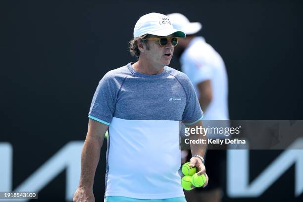 Francisco Roig looks on during a Matteo Berrettini training session ahead of the 2024 Australian Open at Melbourne Park on January 09, 2024 in...
