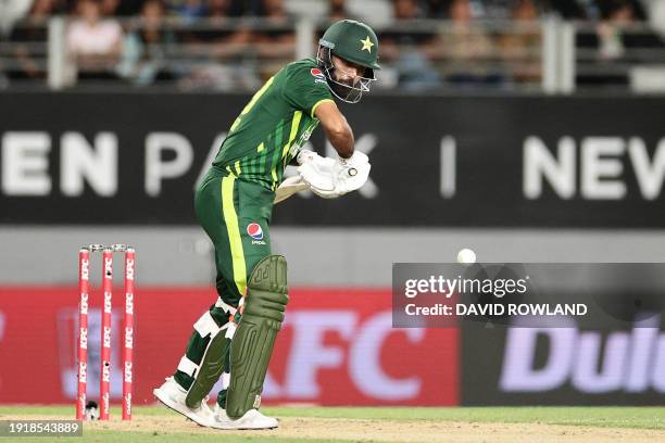 Pakistan's Fakhar Zaman plays a shot during the first Twenty20 international cricket match between New Zealand and Pakistan at Eden Park in Auckland...