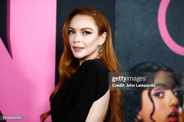 Lindsay Lohan attends the "Mean Girls" New York premiere at AMC Lincoln Square Theater on January 08, 2024 in New York City.