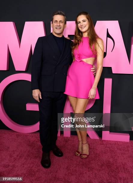 Jon Hamm and Anna Osceola attend the "Mean Girls" New York premiere at AMC Lincoln Square Theater on January 08, 2024 in New York City.