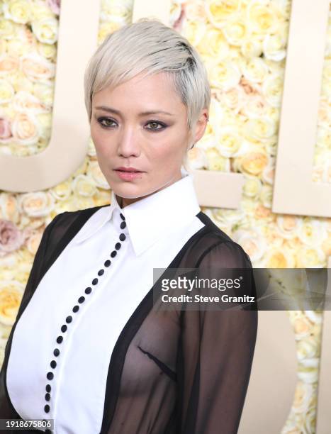 Pom Klementieff arrives at the 81st Annual Golden Globe Awards at The Beverly Hilton on January 07, 2024 in Beverly Hills, California.