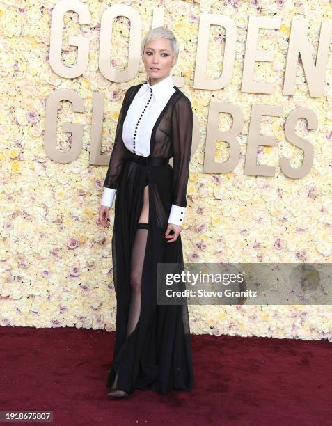 Pom Klementieff arrives at the 81st Annual Golden Globe Awards at The Beverly Hilton on January 07, 2024 in Beverly Hills, California.