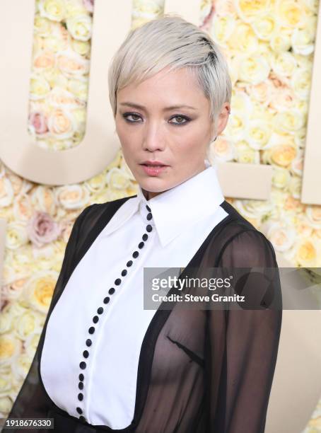 Pom Klementieff arrives at the 81st Annual Golden Globe Awards at The Beverly Hilton on January 07, 2024 in Beverly Hills, California.