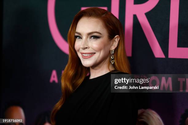 Lindsay Lohan attends the "Mean Girls" New York premiere at AMC Lincoln Square Theater on January 08, 2024 in New York City.