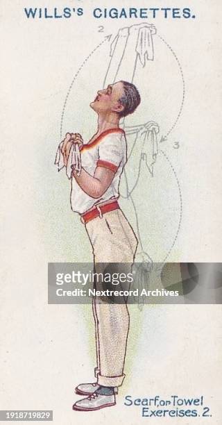Collectible illustrated tobacco or cigarette card, 'Physical Culture' series, published in 1914 by Wills Cigarettes, depicting a male athlete...