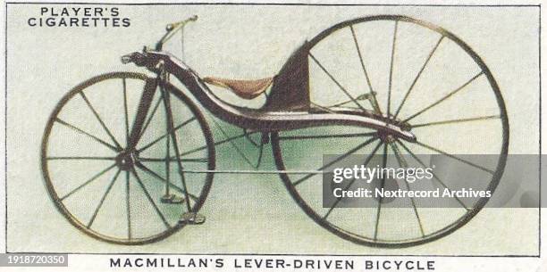 Collectible tobacco or cigarette card, 'Cycling' series, published in 1939 by John Player and Sons Cigarettes, depicting the 100 year history of the...