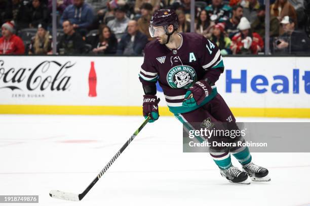 Adam Henrique of the Anaheim Ducks skates during the game against the Detroit Red Wings on January 7, 2024 at Honda Center in Anaheim, California.