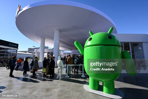 People visit Google booths at CES 2024, the world's largest annual consumer technology trade on January 11, 2024 at the Las Vegas Convention Center...