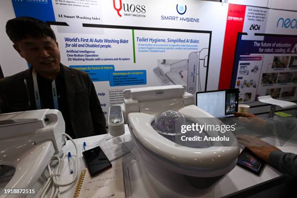 View of 'AI Auto Washing Bidet' at CES 2024, the world's largest annual consumer technology trade on January 11, 2024 at the Venetian Expo in Las...