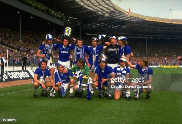 Everton celebrate their victory after the Football Association Cup Final match against Watford at Wembley Stadium in Wembley, London. Everton won the...