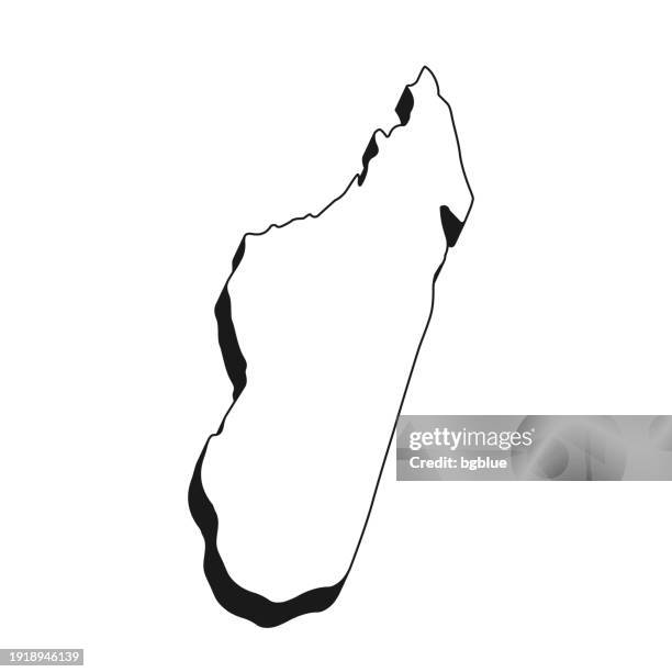 madagascar map with black outline and shadow on white background - antananarivo stock illustrations