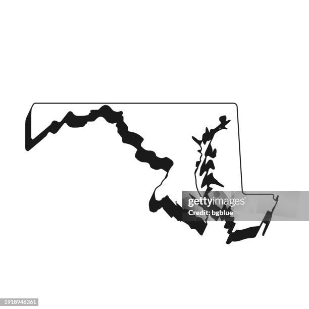 bildbanksillustrationer, clip art samt tecknat material och ikoner med maryland map with black outline and shadow on white background - maryland