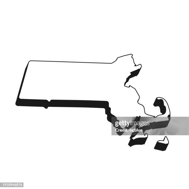 massachusetts map with black outline and shadow on white background - massachusetts stock illustrations