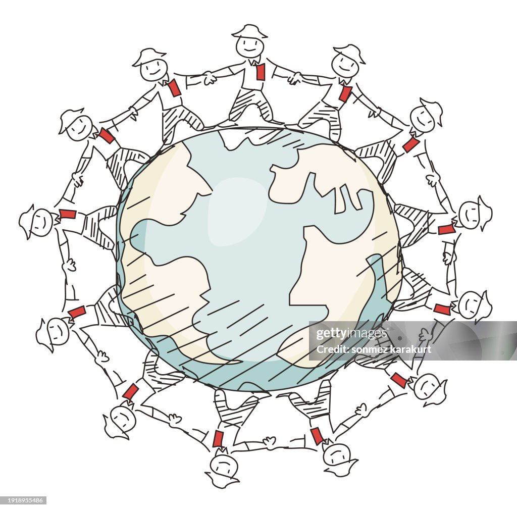 People holding hands around the world