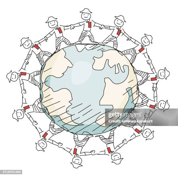 people holding hands around the world - peacetime stock illustrations