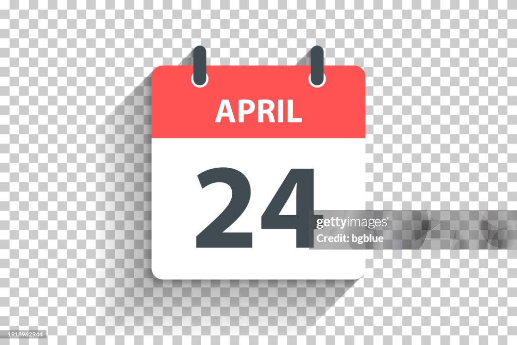 April 24 - Daily Calendar Icon in flat design style on blank background